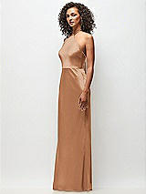 Side View Thumbnail - Toffee High-Neck Halter Stretch Satin Maxi Dress with Bias A-line Skirt