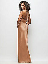 Rear View Thumbnail - Toffee High-Neck Halter Stretch Satin Maxi Dress with Bias A-line Skirt