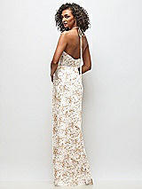 Rear View Thumbnail - Golden Hour High-Neck Halter Floral Stretch Satin Maxi Dress with Bias A-line Skirt