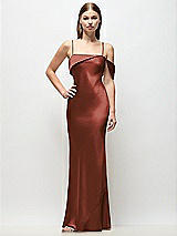 Front View Thumbnail - Auburn Moon Asymmetrical Cuff Neck Stretch Satin Bias Maxi Dress with Adjustable Spaghetti Straps