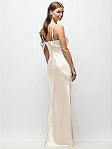 Rear View Thumbnail - Oat Asymmetrical Cuff Neck Stretch Satin Bias Maxi Dress with Adjustable Spaghetti Straps