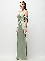 Side View Thumbnail - Sage Asymmetrical Cuff Neck Stretch Satin Bias Maxi Dress with Adjustable Spaghetti Straps