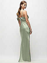 Rear View Thumbnail - Sage Asymmetrical Cuff Neck Stretch Satin Bias Maxi Dress with Adjustable Spaghetti Straps