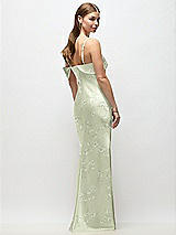 Rear View Thumbnail - Vintage Primrose Celadon Asymmetrical Cuff Neck Floral Stretch Satin Bias Maxi Dress with Adjustable Spaghetti Straps