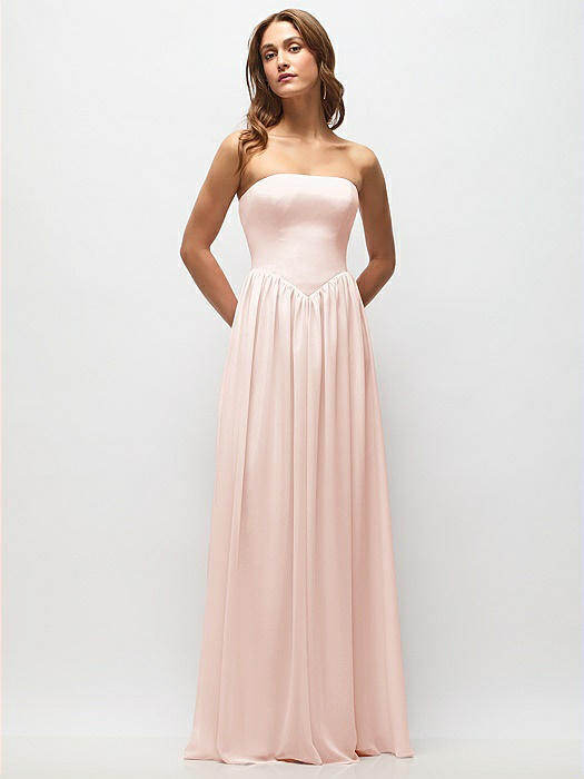 Strapless Basque Drop Waist Chiffon Maxi Dress with Shirred Skirt 