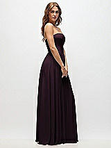 Side View Thumbnail - Deep Plum Strapless Basque Drop Waist Chiffon Maxi Dress with Shirred Skirt 