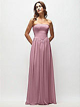 Front View Thumbnail - Dusty Pink Strapless Basque Drop Waist Chiffon Maxi Dress with Shirred Skirt 