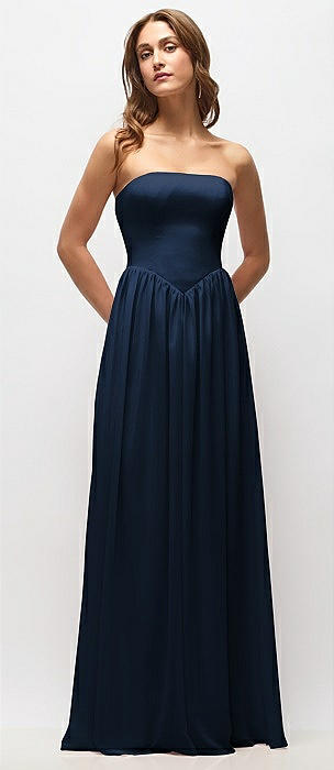 Strapless Basque Drop Waist Chiffon Maxi Dress with Shirred Skirt 