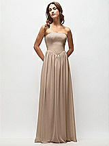 Front View Thumbnail - Topaz Strapless Basque Drop Waist Chiffon Maxi Dress with Shirred Skirt 