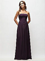 Front View Thumbnail - Aubergine Strapless Basque Drop Waist Chiffon Maxi Dress with Shirred Skirt 