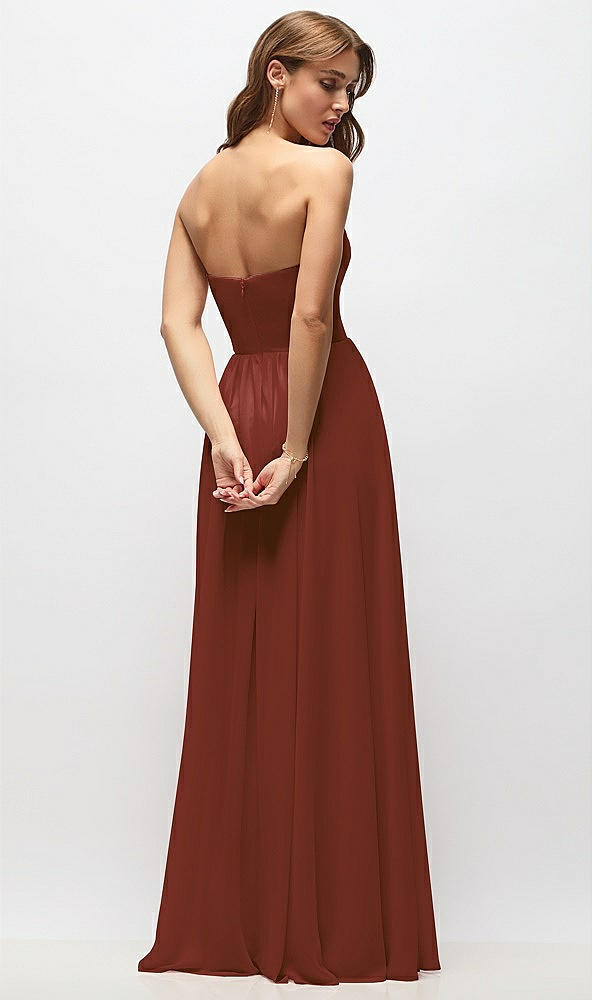 Back View - Auburn Moon Strapless Basque Drop Waist Chiffon Maxi Dress with Shirred Skirt 