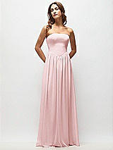 Front View Thumbnail - Ballet Pink Strapless Basque Drop Waist Chiffon Maxi Dress with Shirred Skirt