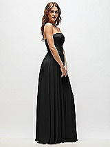 Side View Thumbnail - Black Strapless Basque Drop Waist Chiffon Maxi Dress with Shirred Skirt 
