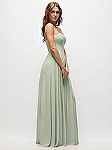 Side View Thumbnail - Celadon Strapless Basque Drop Waist Chiffon Maxi Dress with Shirred Skirt 