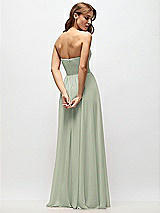 Rear View Thumbnail - Celadon Strapless Basque Drop Waist Chiffon Maxi Dress with Shirred Skirt 
