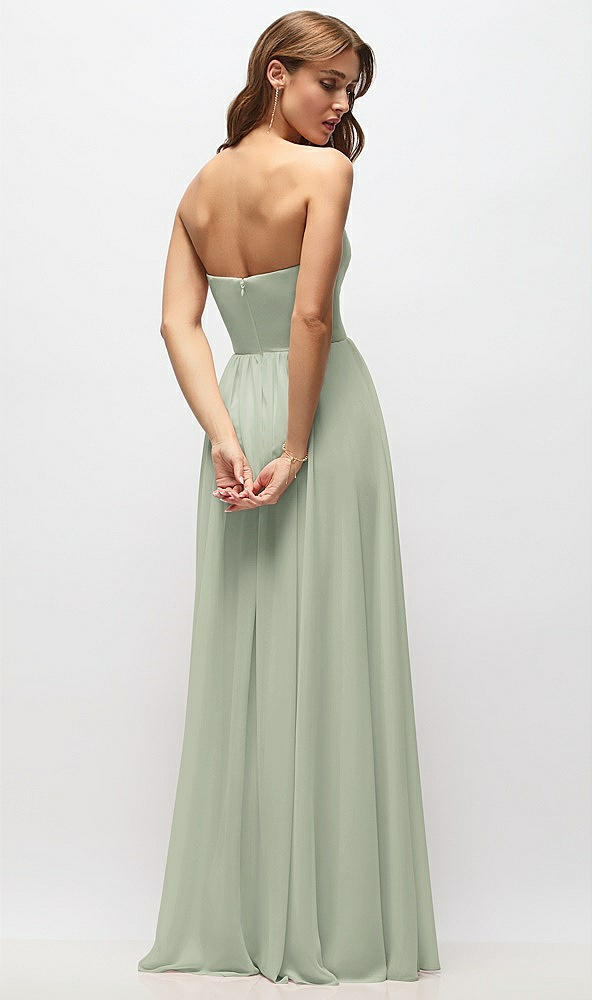 Back View - Celadon Strapless Basque Drop Waist Chiffon Maxi Dress with Shirred Skirt 