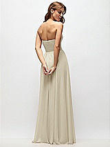 Rear View Thumbnail - Champagne Strapless Basque Drop Waist Chiffon Maxi Dress with Shirred Skirt 