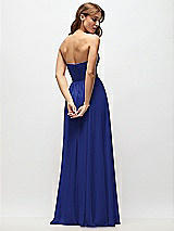 Rear View Thumbnail - Cobalt Blue Strapless Basque Drop Waist Chiffon Maxi Dress with Shirred Skirt 