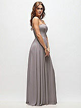 Side View Thumbnail - Cashmere Gray Strapless Basque Drop Waist Chiffon Maxi Dress with Shirred Skirt 