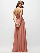 Rear View Thumbnail - Desert Rose Strapless Basque Drop Waist Chiffon Maxi Dress with Shirred Skirt