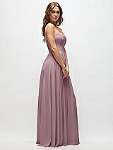 Side View Thumbnail - Dusty Rose Strapless Basque Drop Waist Chiffon Maxi Dress with Shirred Skirt 