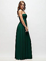 Side View Thumbnail - Hunter Green Strapless Basque Drop Waist Chiffon Maxi Dress with Shirred Skirt 
