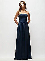 Front View Thumbnail - Midnight Navy Strapless Basque Drop Waist Chiffon Maxi Dress with Shirred Skirt 