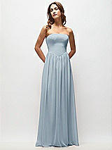 Front View Thumbnail - Mist Strapless Basque Drop Waist Chiffon Maxi Dress with Shirred Skirt 