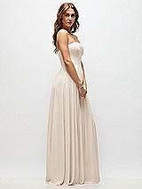 Side View Thumbnail - Oat Strapless Basque Drop Waist Chiffon Maxi Dress with Shirred Skirt 