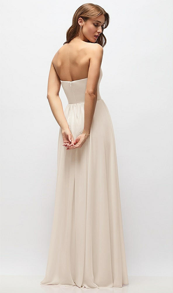 Back View - Oat Strapless Basque Drop Waist Chiffon Maxi Dress with Shirred Skirt 