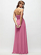 Rear View Thumbnail - Orchid Pink Strapless Basque Drop Waist Chiffon Maxi Dress with Shirred Skirt 