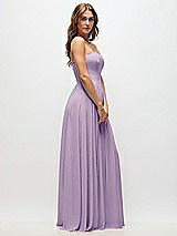 Side View Thumbnail - Pale Purple Strapless Basque Drop Waist Chiffon Maxi Dress with Shirred Skirt 