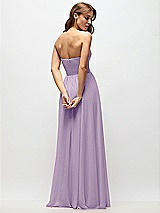 Rear View Thumbnail - Pale Purple Strapless Basque Drop Waist Chiffon Maxi Dress with Shirred Skirt 
