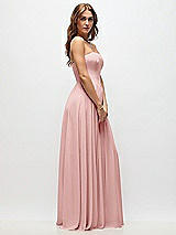 Side View Thumbnail - Rose Strapless Basque Drop Waist Chiffon Maxi Dress with Shirred Skirt 