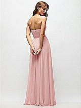 Rear View Thumbnail - Rose Strapless Basque Drop Waist Chiffon Maxi Dress with Shirred Skirt 
