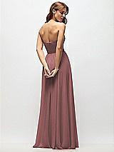 Rear View Thumbnail - Rosewood Strapless Basque Drop Waist Chiffon Maxi Dress with Shirred Skirt 