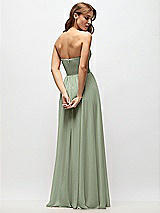 Rear View Thumbnail - Sage Strapless Basque Drop Waist Chiffon Maxi Dress with Shirred Skirt 