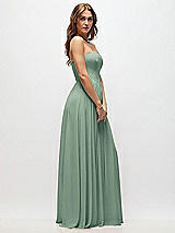 Side View Thumbnail - Seagrass Strapless Basque Drop Waist Chiffon Maxi Dress with Shirred Skirt 