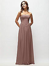 Front View Thumbnail - Sienna Strapless Basque Drop Waist Chiffon Maxi Dress with Shirred Skirt 
