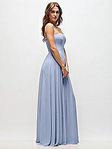 Side View Thumbnail - Sky Blue Strapless Basque Drop Waist Chiffon Maxi Dress with Shirred Skirt 
