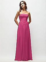 Front View Thumbnail - Tea Rose Strapless Basque Drop Waist Chiffon Maxi Dress with Shirred Skirt 