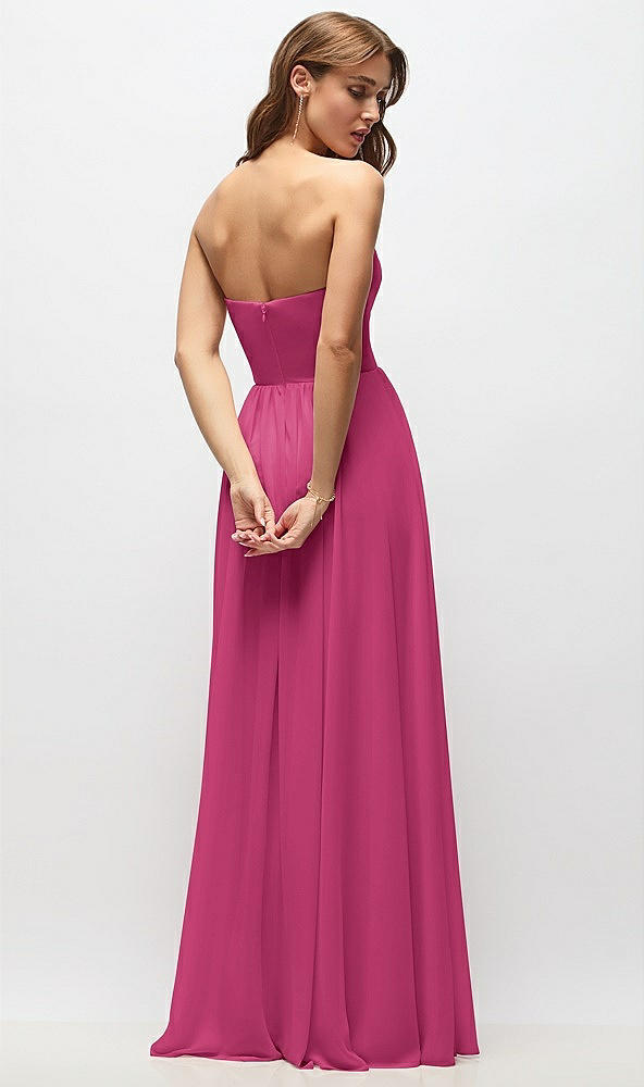 Back View - Tea Rose Strapless Basque Drop Waist Chiffon Maxi Dress with Shirred Skirt 