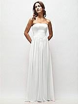 Front View Thumbnail - White Strapless Basque Drop Waist Chiffon Maxi Dress with Shirred Skirt 