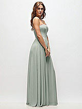 Side View Thumbnail - Willow Green Strapless Basque Drop Waist Chiffon Maxi Dress with Shirred Skirt 