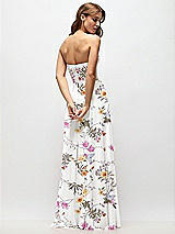 Rear View Thumbnail - Butterfly Botanica Ivory Strapless Basque Drop Waist Floral Chiffon Maxi Dress with Shirred Skirt 