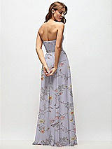 Rear View Thumbnail - Butterfly Botanica Silver Dove Strapless Basque Drop Waist Floral Chiffon Maxi Dress with Shirred Skirt 