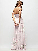 Rear View Thumbnail - Watercolor Print Strapless Basque Drop Waist Floral Chiffon Maxi Dress with Shirred Skirt 