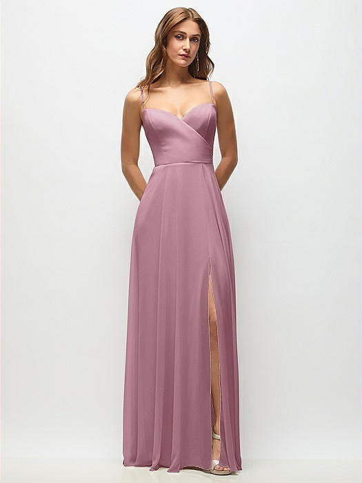 Wrap Bodice Chiffon Maxi Dress with Adjustable Spaghetti Straps