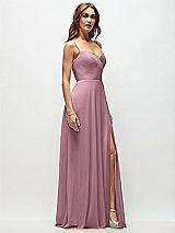 Side View Thumbnail - Dusty Pink Wrap Bodice Chiffon Maxi Dress with Adjustable Spaghetti Straps