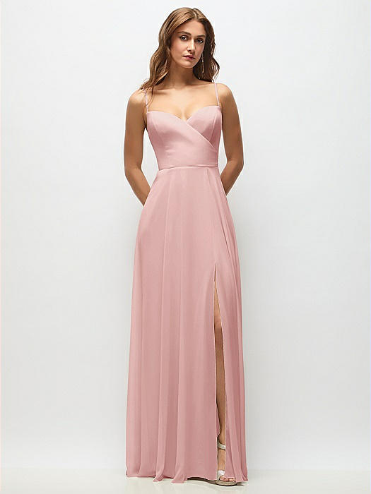 Wrap Bodice Chiffon Maxi Dress with Adjustable Spaghetti Straps